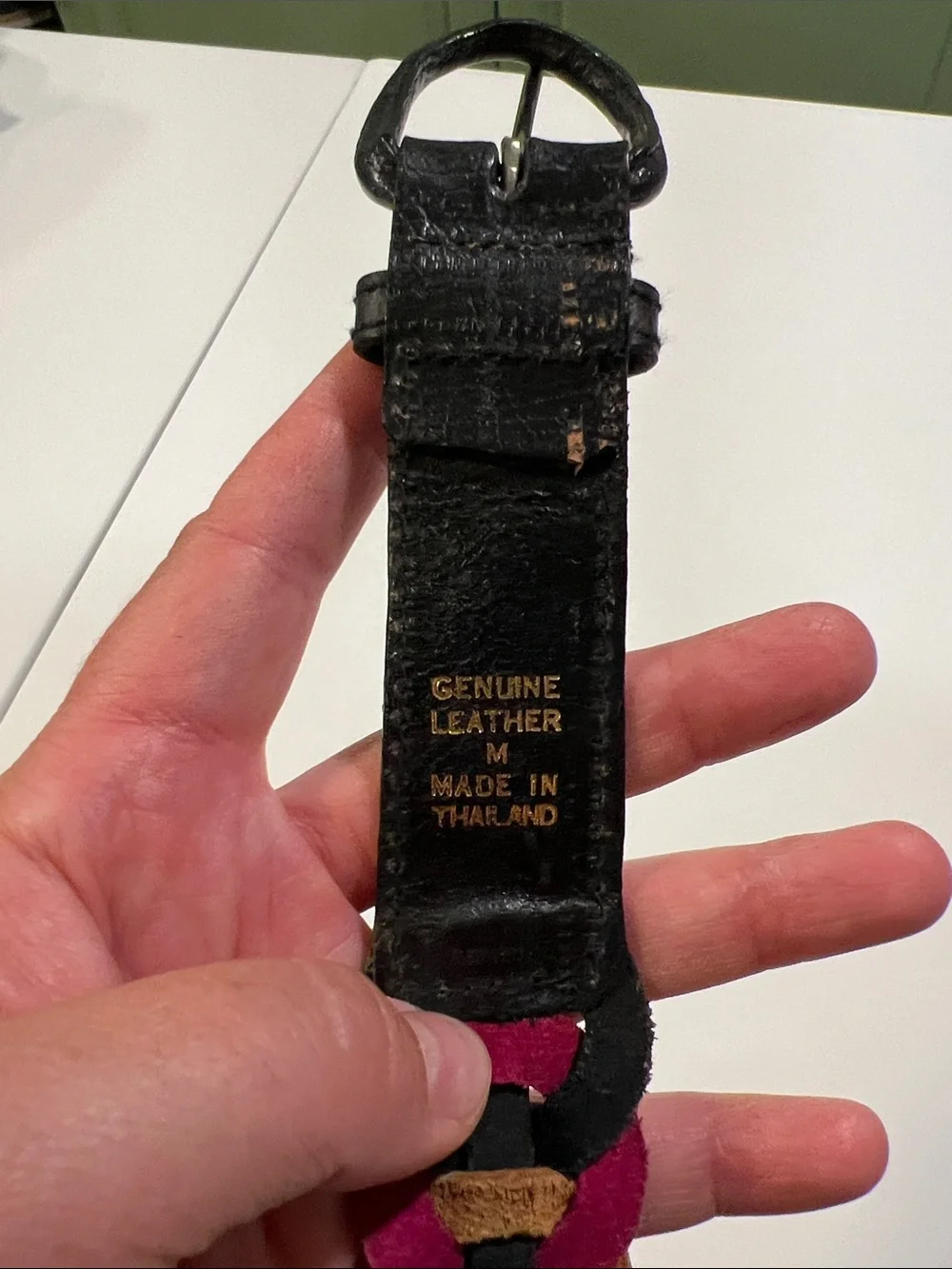 Vintage multi color/black genuine leather belt - Made in Thailand, medium